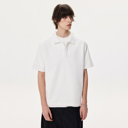 JIINOO夏季珍珠polo衫短宽上衣