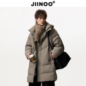 防寒保暖90白鸭绒加厚宽松连帽外套 冬季 JIINOO长款 羽绒服男士