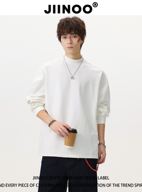 JIINOO德绒半高领长袖T恤男秋冬季潮双面绒打底衫加厚纯色内搭