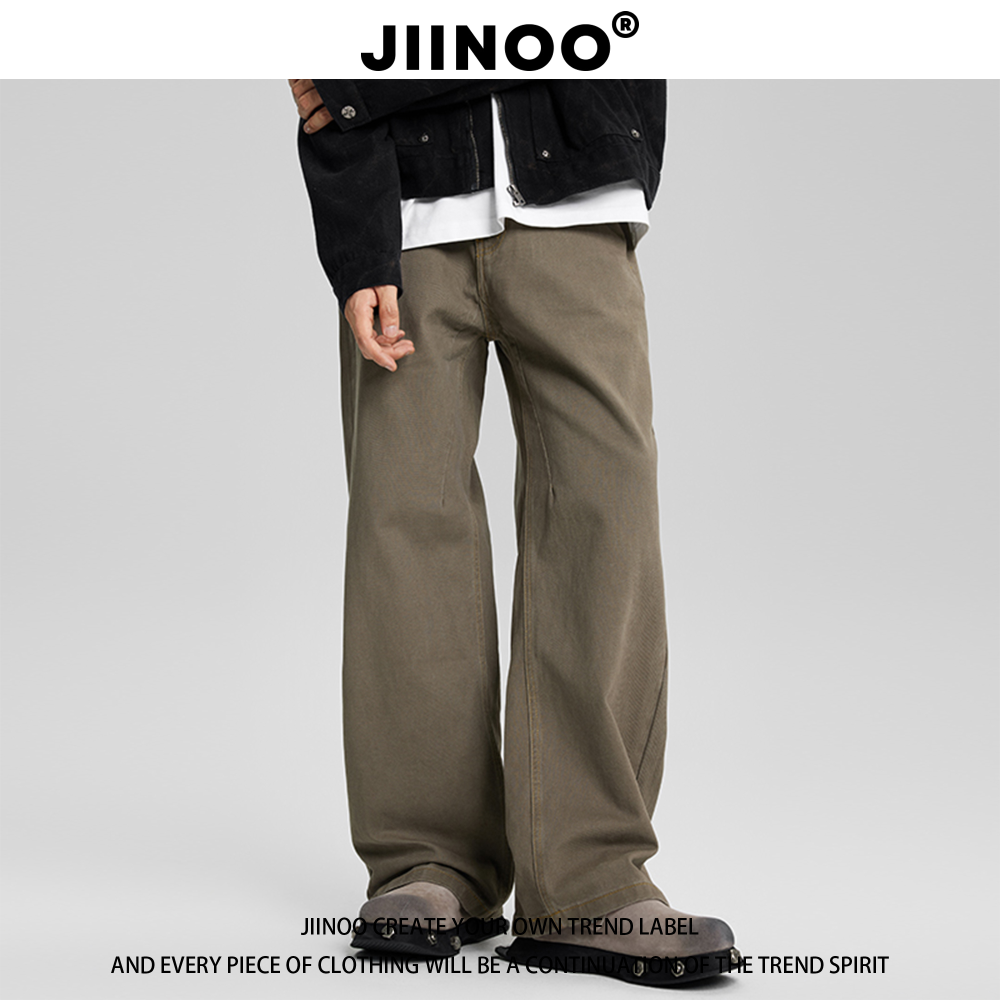 JIINOO美式复古高街牛仔裤