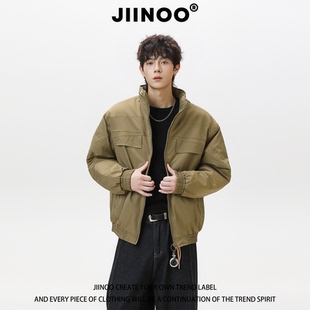 JIINOO秋冬季美式三防教练工装飞行夹克户外机能立领休闲棉服外套