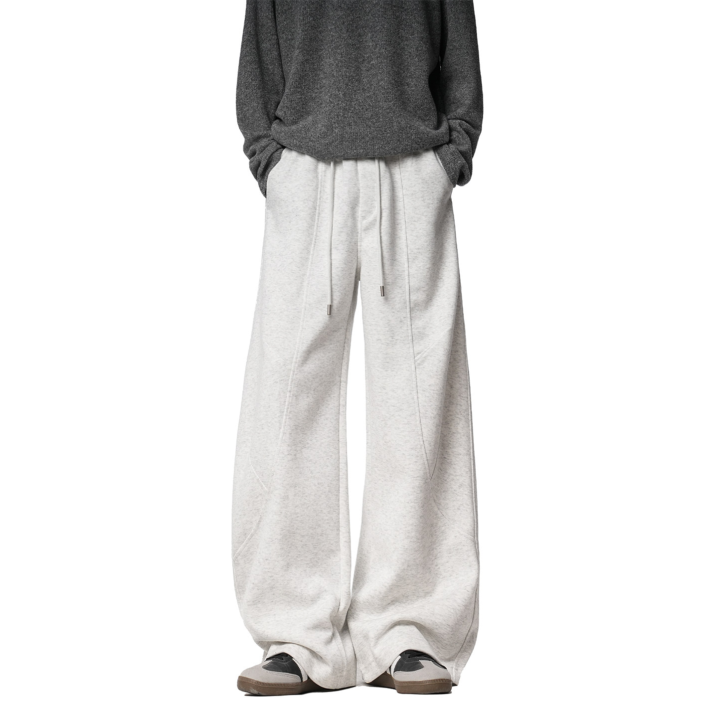 JIINOO休闲慵懒风垂感直筒阔腿裤男女宽松显瘦松紧腰系绳长卫裤