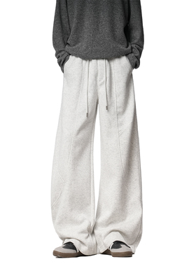 JIINOO休闲慵懒风垂感直筒阔腿裤男女宽松显瘦松紧腰系绳长卫裤