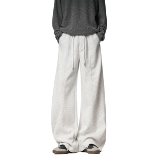 JIINOO休闲慵懒风垂感直筒阔腿裤男女宽松显瘦松紧腰系绳长卫裤