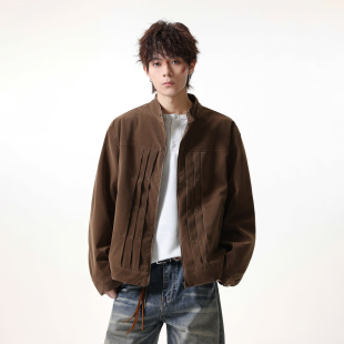 JIINOO美式 夹克男2026春潮牌百搭宽松外套 复古绒皮立领工装
