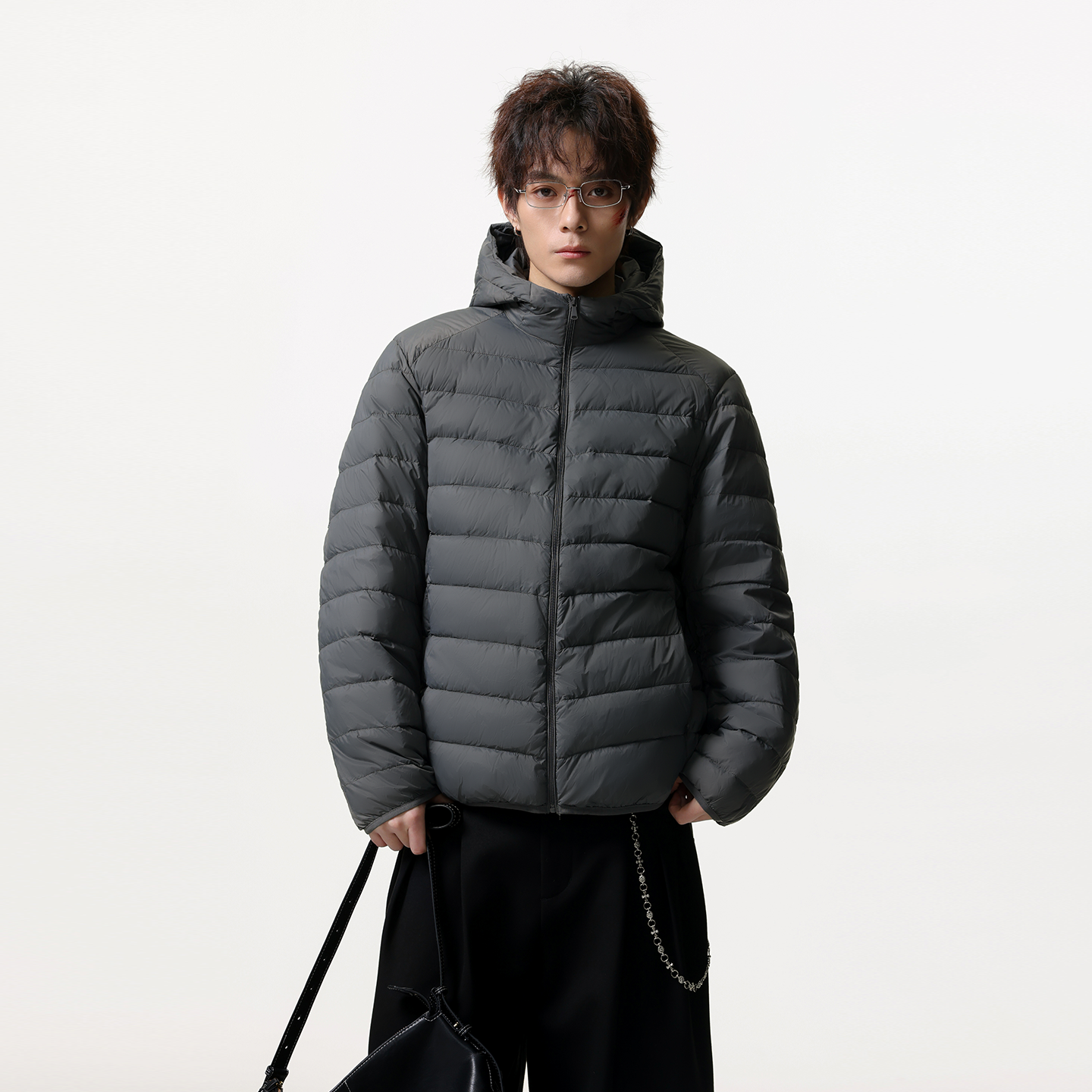 JIINOO冬季潮牌纯色连帽羽绒服