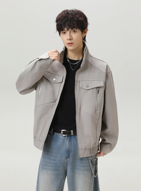 JIINOO座山蟒飞行夹克男秋季潮牌重磅高级感boxy哈灵顿帆布外套