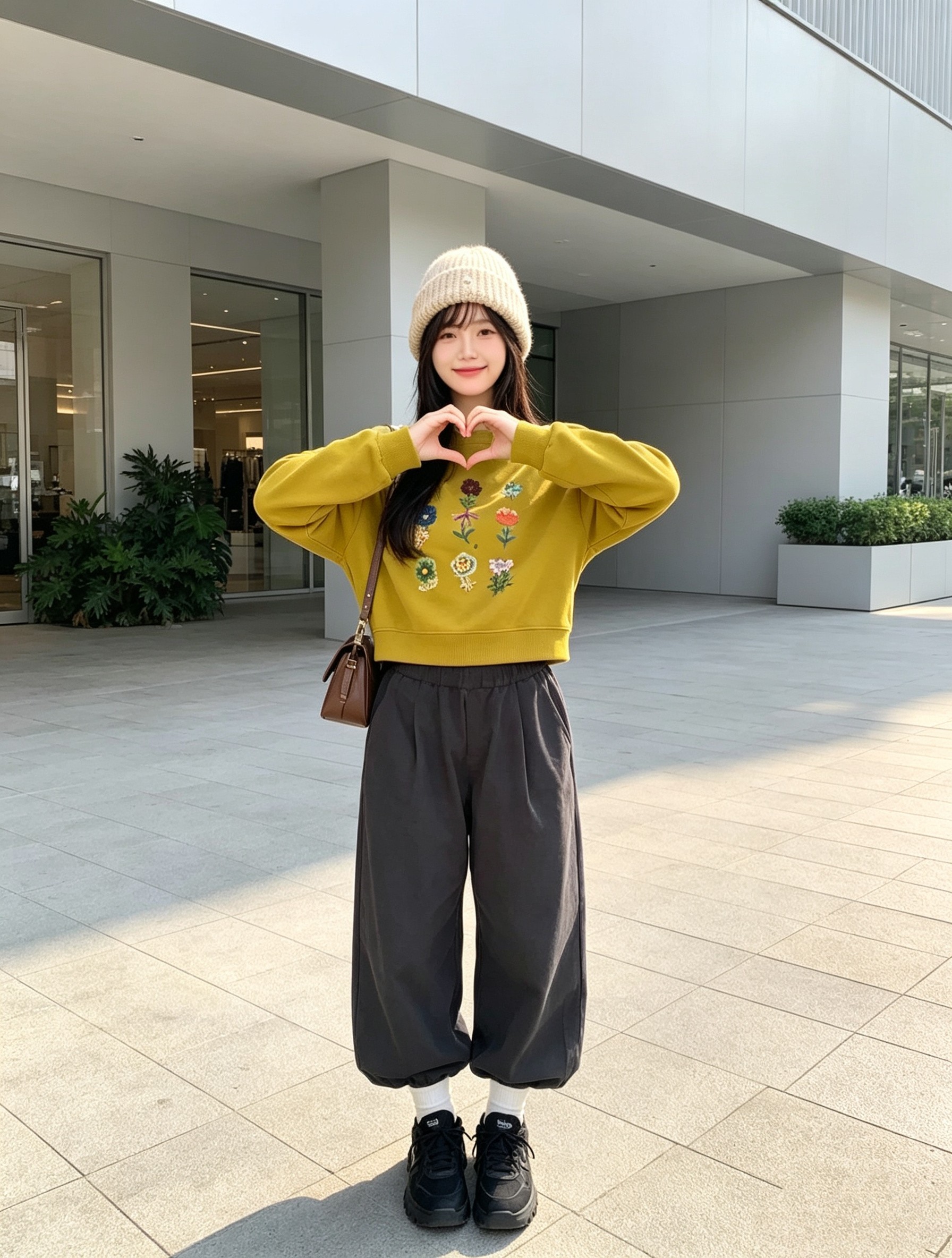 ins韩系彩色立体小花刺绣圆领卫衣女秋季甜妹宽松百搭落肩上衣
