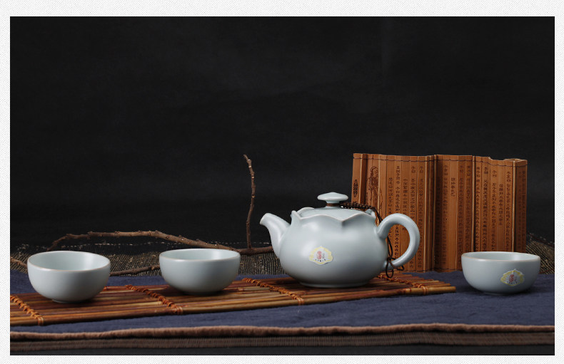 正品东道汝窑 天莲壶杯组一壶三杯功夫茶具茶具套装天莲茶壶组