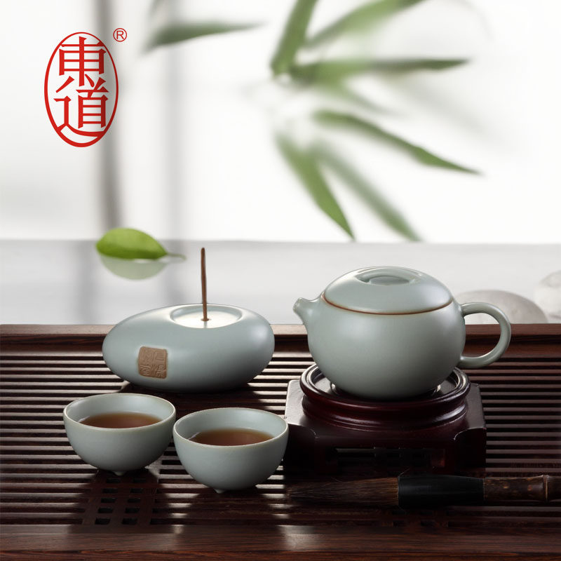 东道汝窑功夫茶具福缘旅行茶组景德镇茶杯茶壶套装正品礼盒装