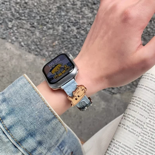 牛仔刺绣适用S10苹果手表S11表带女款高级感猫爪S12max华强北S9细