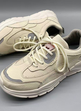 头层牛皮休闲运动男鞋白色春秋厚底舒适轻便健步鞋真皮徒步老爹鞋