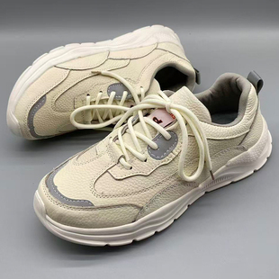 头层牛皮休闲运动男鞋白色春秋厚底舒适轻便健步鞋真皮徒步老爹鞋