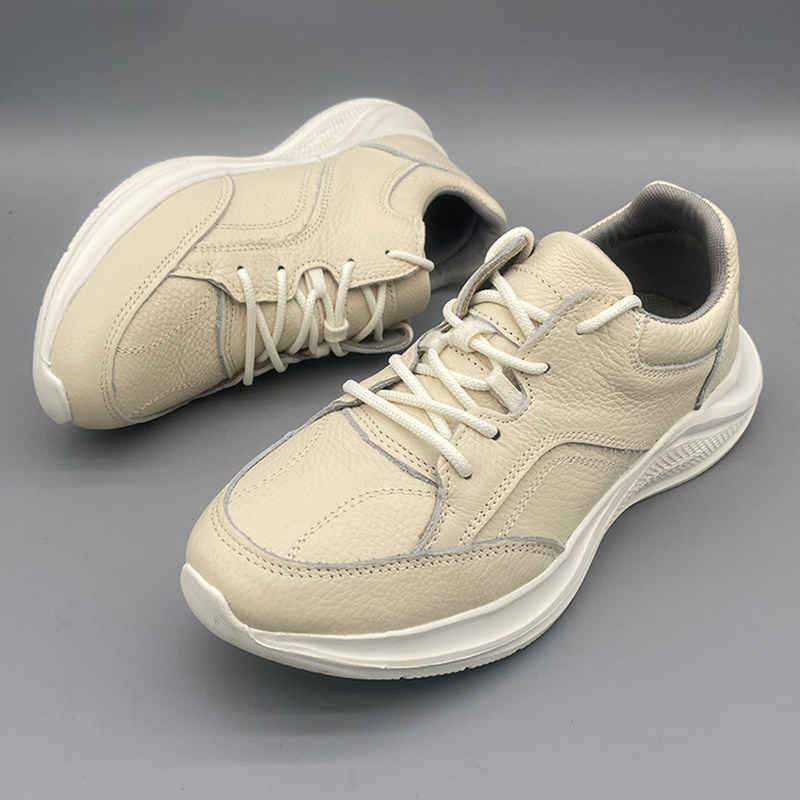 头层牛皮休闲运动男鞋春秋厚底舒适轻便健步鞋软底皮面白色老爹鞋
