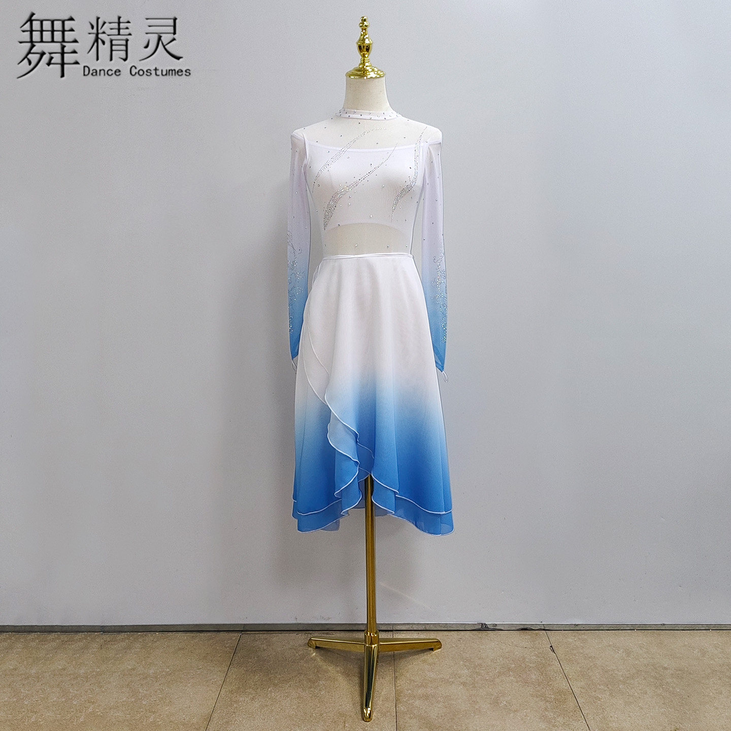 飘逸一片式开叉裙现代舞蹈服修身