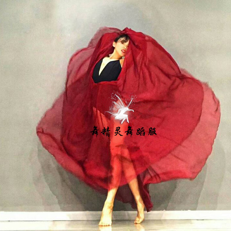 新款现代舞裙子飘逸大摆舞蹈服女青春性感当代舞练功服修身长纱裙