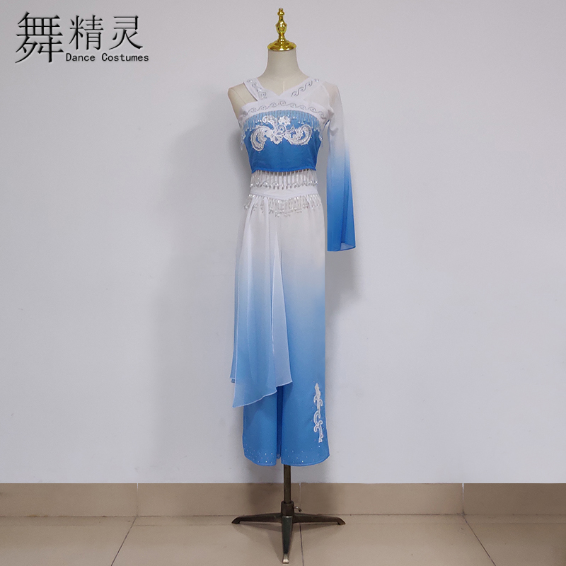 古典舞演出服桃李杯独舞临水舞蹈服飘逸剧目艺考服扇舞练功服定制