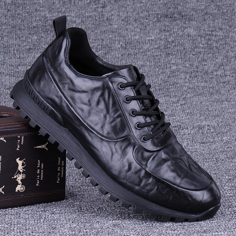 外贸春夏休闲皮鞋男真皮系带潮流百搭头层牛皮男鞋运动跑步皮鞋男