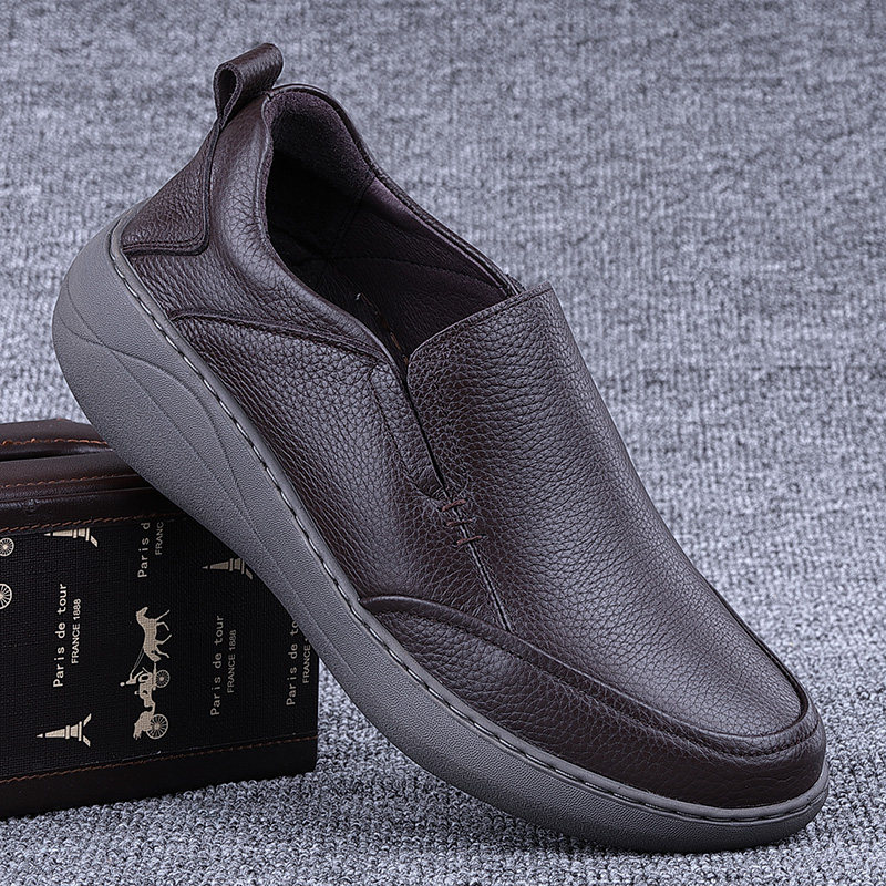 外贸男鞋真皮休闲鞋厚底气垫套脚增高减震透气皮鞋男头层牛皮男鞋