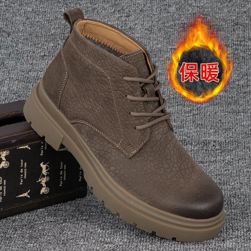 外贸马丁靴男款秋冬新款加绒棉皮鞋真皮复古磨砂牛皮男士高帮短靴