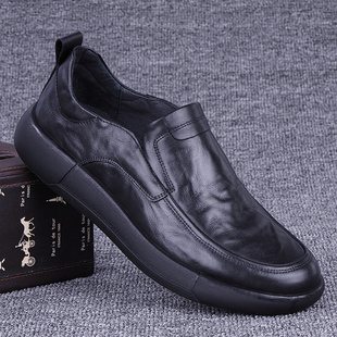 软底一脚蹬商务男鞋 透气头层牛皮板鞋 男真皮春夏新款 外贸休闲皮鞋