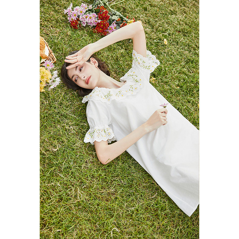 NoirTease夏季薄款纯棉法式睡裙女全棉短袖睡衣家居服可外穿