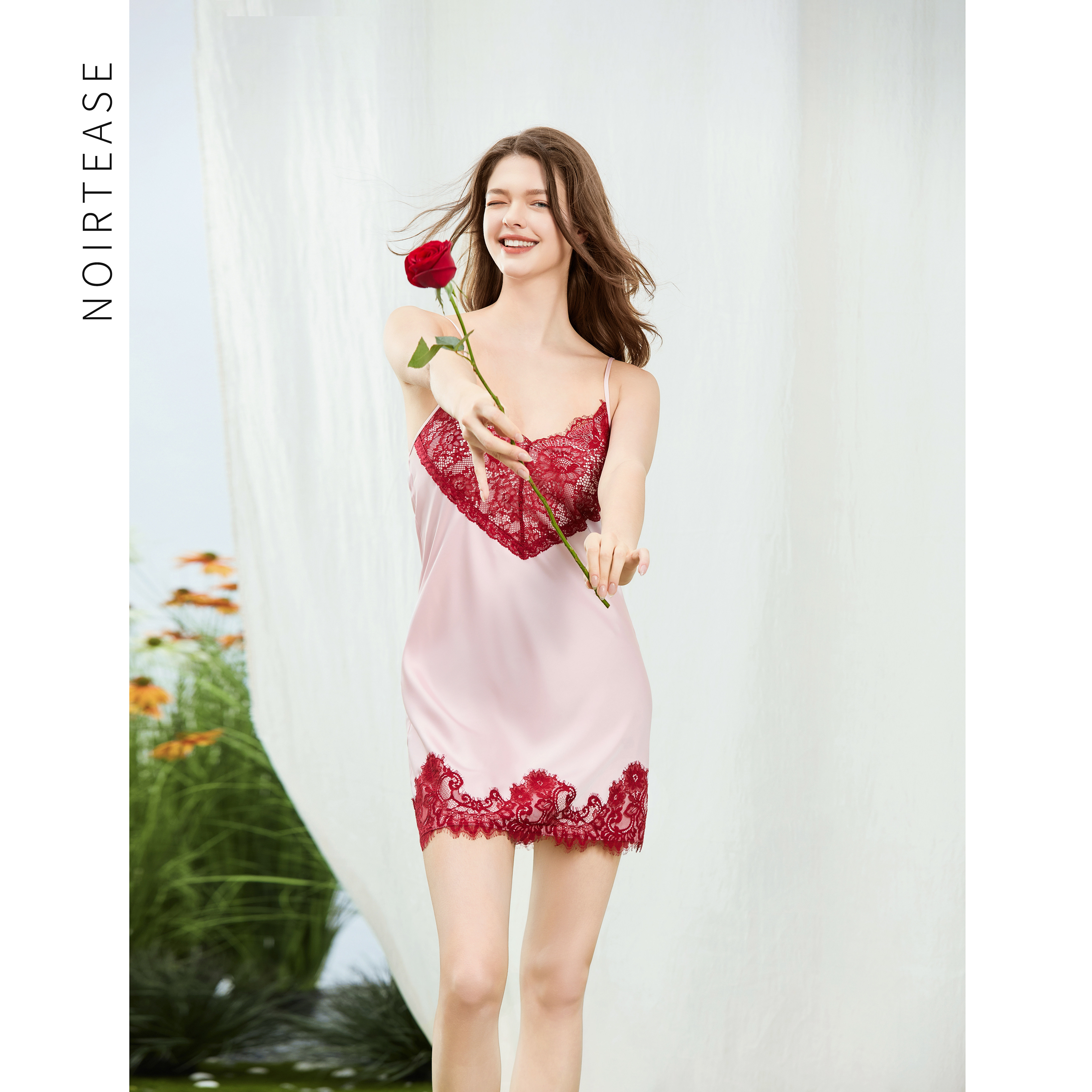 NoirTease春夏丝质性感蕾丝睡裙女士修身蕾丝吊带睡衣家居服