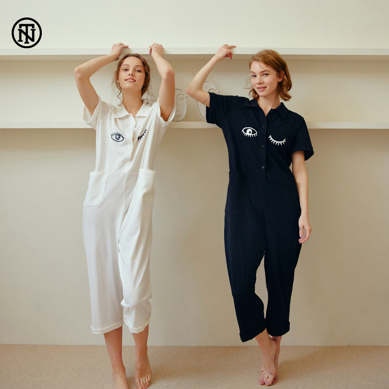 NoirTease奈黎诗薄款连体短袖长裤裤棉质休闲家居服睡衣女夏