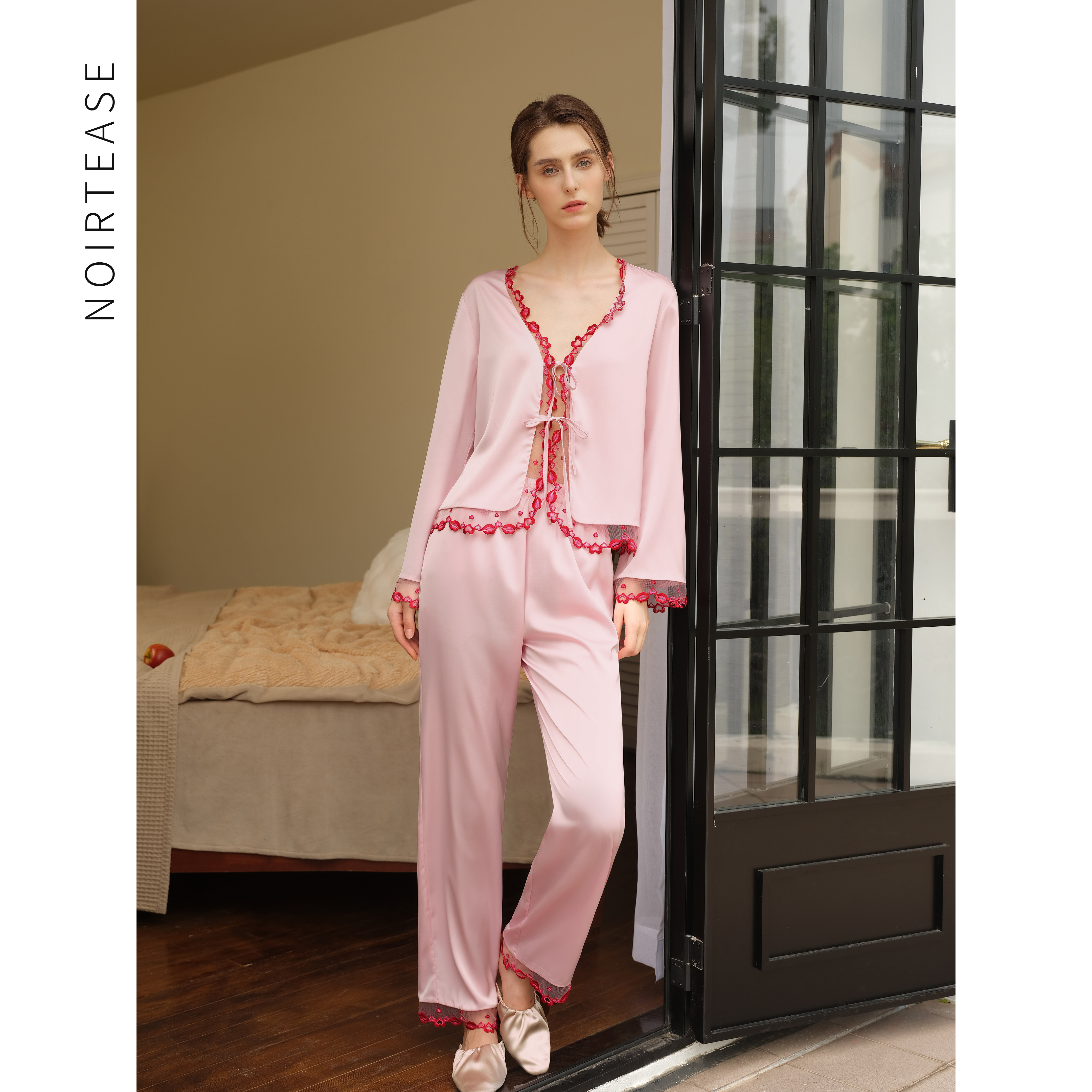 NoirTease2026新款春秋法式时尚薄款丝质性感睡衣女士套