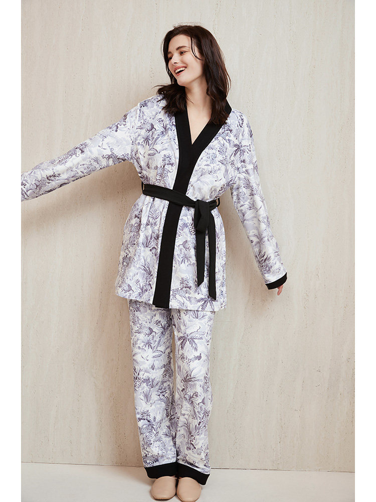 NoirTease春秋【超柔软】加绒加厚保暖三件套睡衣女睡袍家居服冬