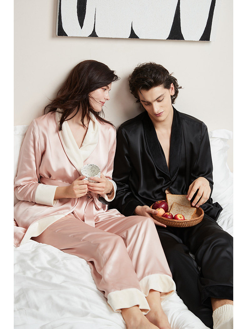 NoirTease秋冬加绒加厚情侣睡衣丝质保暖系带睡袍家居服两件套装,女士内衣/男士内衣/家居服,睡衣/家居服套装,淘宝优惠券,粉丝福利购,淘宝优惠卷