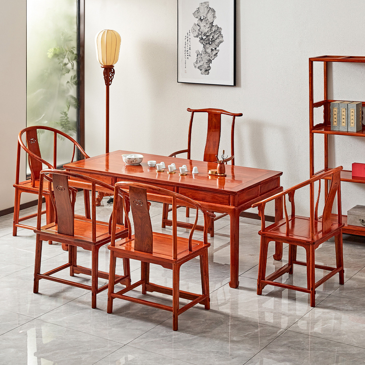 红木缅甸花梨木茶桌椅组合新中式茶艺桌实木干泡台大果紫檀泡茶桌