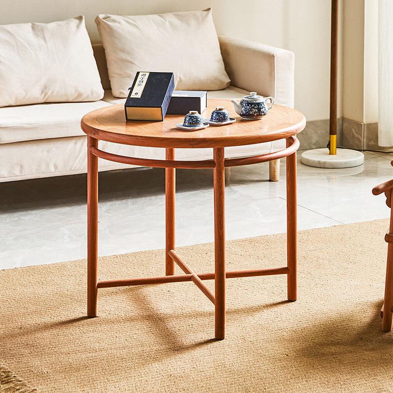 缅甸花梨小圆桌茶几沙发茶台实木客厅圆茶桌大果紫檀红木圆几简约
