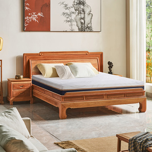 缅甸花梨木双人床1米8实木婚床高端素面卧室中式大果紫檀红木大床