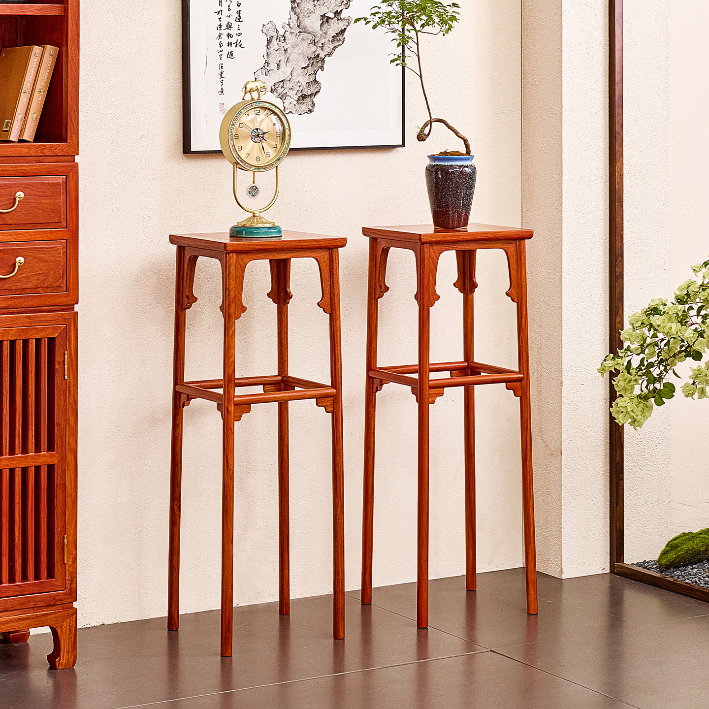 仙龙山大果紫檀新中式花架实木