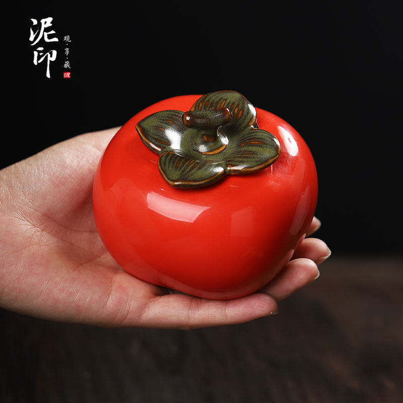 泥印茶叶罐小陶瓷密封罐家用存储罐便携茶罐普洱茶柿子 事事如意,餐饮具,茶叶罐,淘宝优惠券,粉丝福利购,淘宝优惠卷