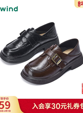 热风黑色小皮鞋女款2026年春季新款复古英伦风乐福鞋通勤女鞋两穿