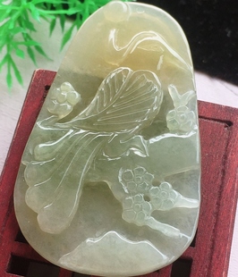 水头十足 黄翡手工精雕老坑种A货翡翠 富贵鸟挂件带证书