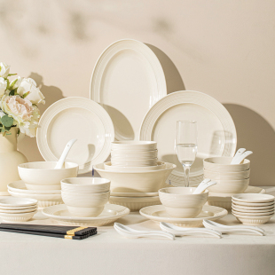 陶瓷餐具套装 奶油风碗碟套装 碗筷高颜值乔迁 法式 釉下彩2025新款