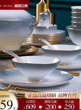 景德镇骨瓷餐具套装碗盘筷2026极简碗碟套装家用高颜值乔迁送礼