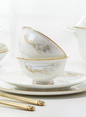 2026新款碗碟套装家用景德镇高颜值陶瓷骨瓷餐具套装碗盘筷乔迁