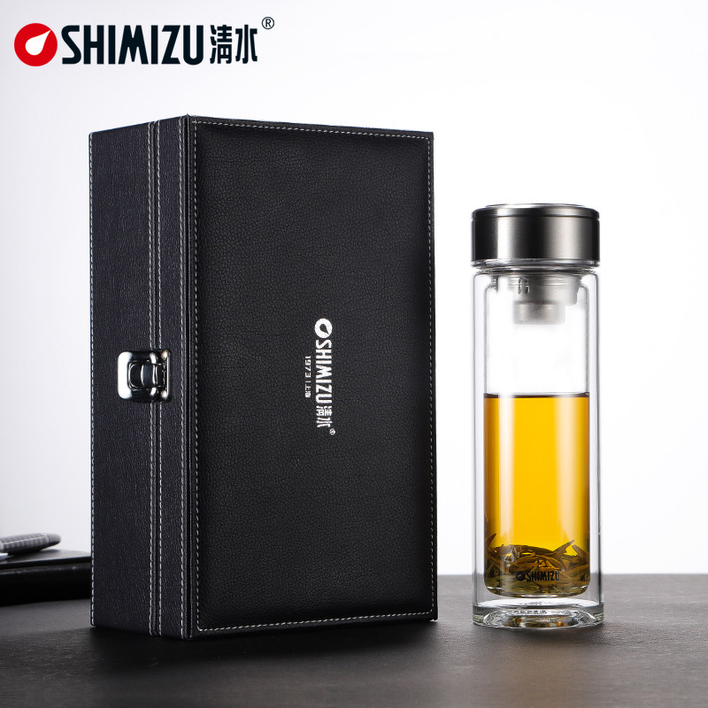 清水双层玻璃杯男女便携带过滤透明水杯高档礼品礼盒装商务泡茶杯