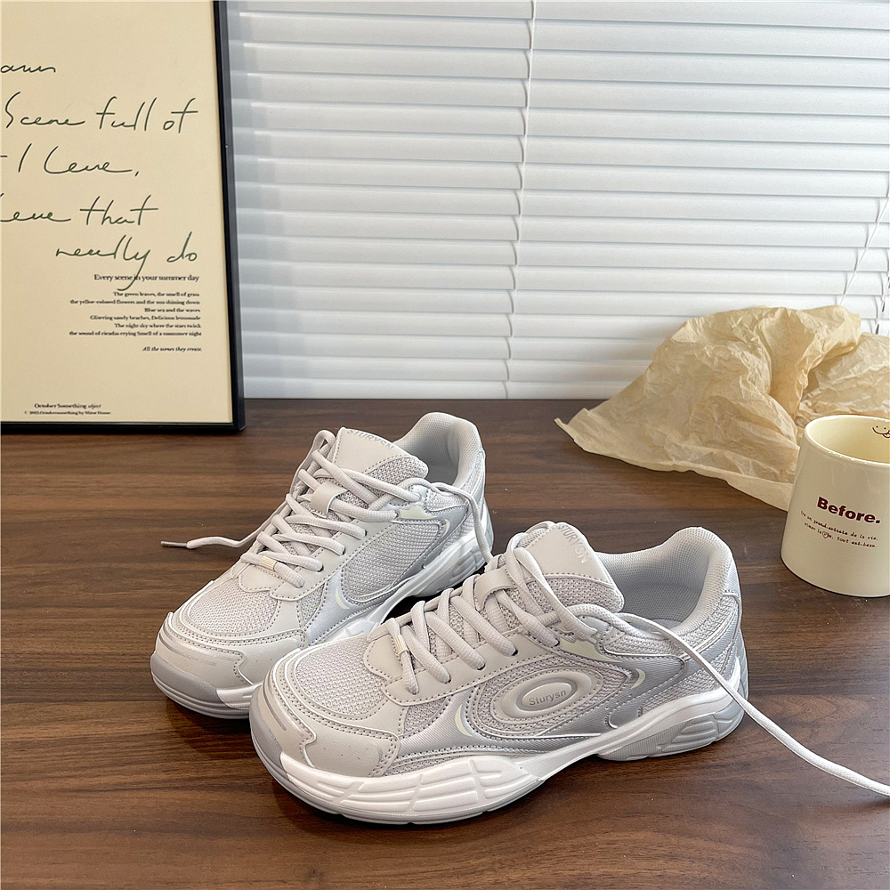 易少年 高级灰网面跑步鞋女2025冬季新款软底小众运动休闲跑步鞋