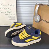 2026春季 新款 学生厚底百搭板鞋 深蓝黄男鞋 女ins潮情侣休闲面包鞋