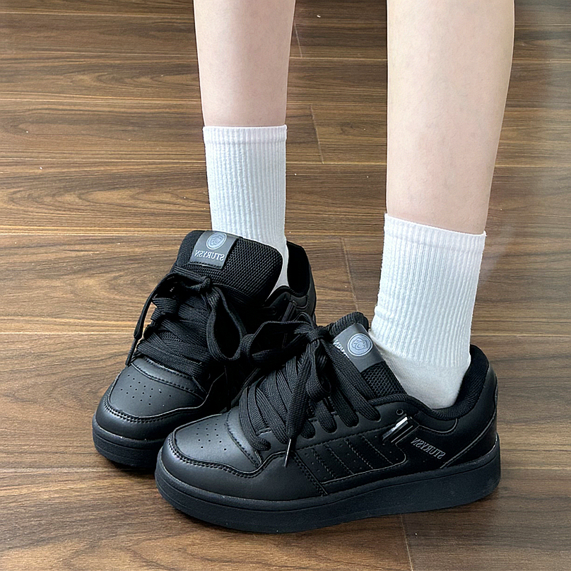 易少年港风小众黑色面包鞋女