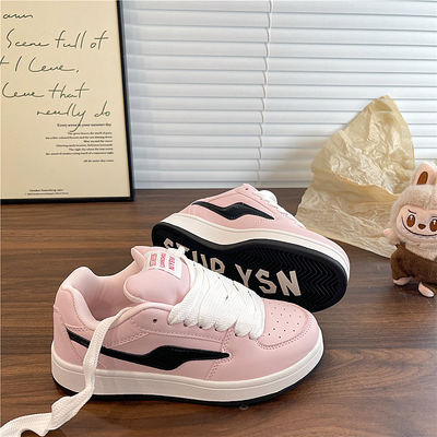 易少年 韩版小众浅粉面包鞋女ins2026夏季新款学生百搭休闲板鞋