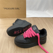 厚底增高黑色板鞋 女ins潮流2025冬季 新款 易少年 运动休闲面包鞋 男