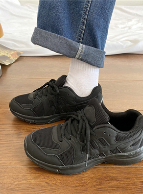 易少年 港风小众黑色网面老爹鞋女ins潮超火百搭休闲运动鞋2025秋
