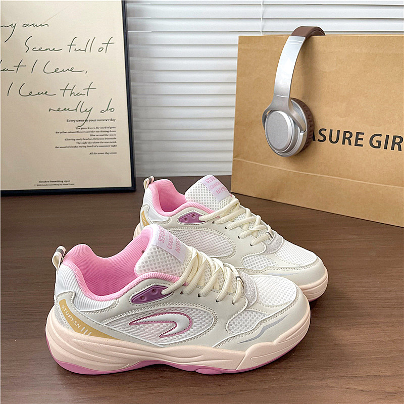 易少年 2026春季新款小白鞋女ins粉色百搭厚底轻便运动休闲跑步鞋