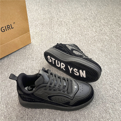 鞋子男港风ins潮2025冬季新款学生韩版厚底百搭运动休闲黑色板鞋